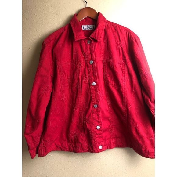 New Direction Womens Embroidered Jacket Solid Red Size 1X - Picture 1 of 12